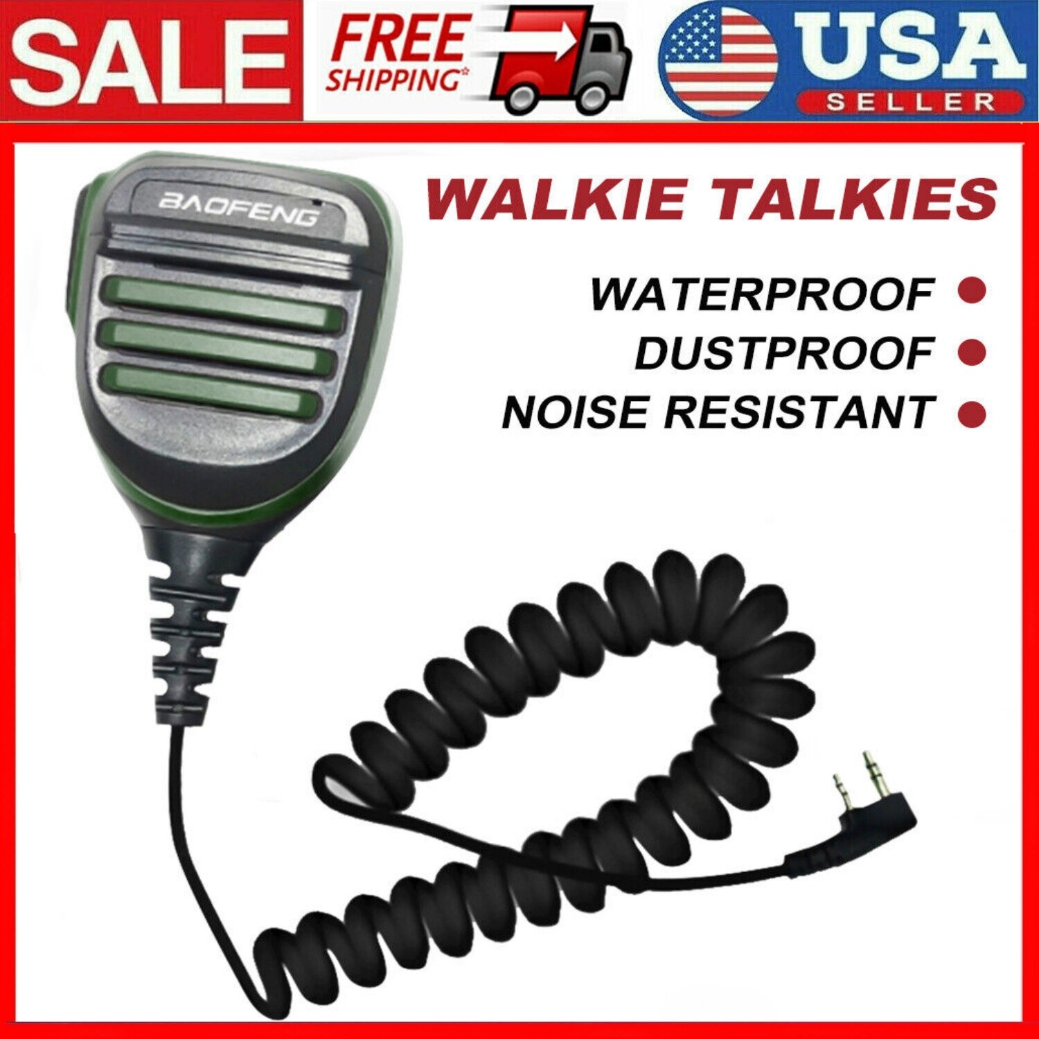 2Pin Waterproof Speaker Microphone For BaoFeng UV-5R BF-888S Radio Walkie Talkie-image