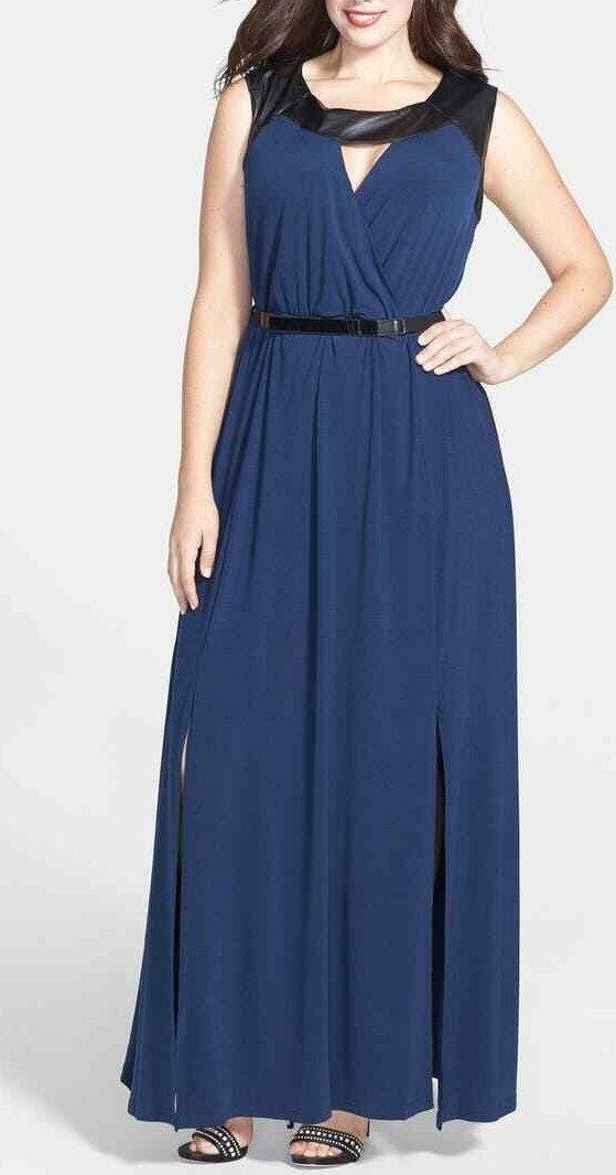 city chic leather dress Women's Size XL Black & Blue Faux Trim Maxi 2024/12/9