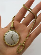 Vintage Vergoldete FAVOR Taschenuhr mechanisch, T-Kette, Handaufzug SWISS(E3565)