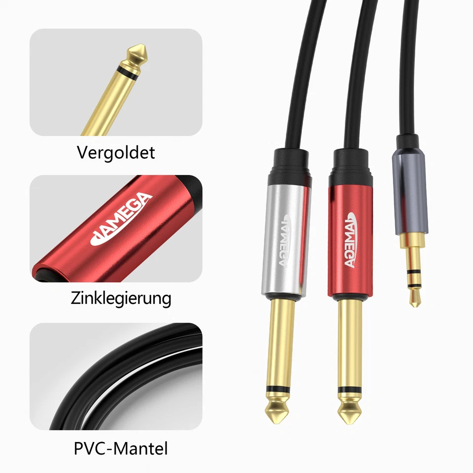 AUX Cable 3.5mm Jack to 2*6.3mm Jack - Jack Cable Audio Lead Audio Plug - Image 2 of 4
