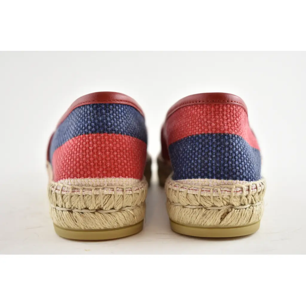 Gucci Sylvie Canvas Leather Red White Blue Logo Stripe Flat