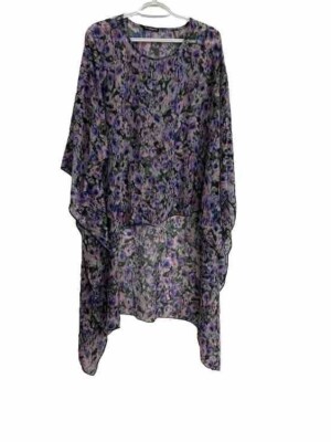 Cha Cha Size Medium Venti Women's Floral Sheer Cover Up Tunic HiLo Poncho Kaftan