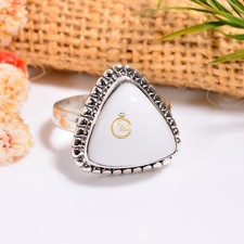 Natural White Coral Ring White Stone 925 Sterling Silver Handmade Statement Ring