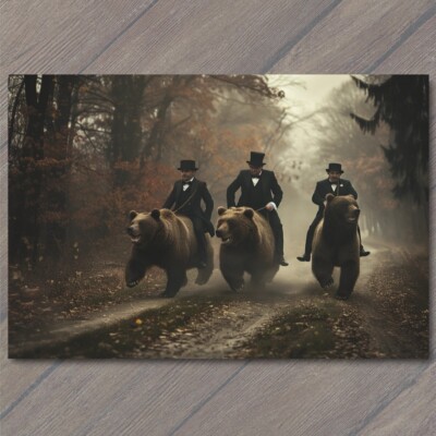 STICKER Bear Riding Men Top Hat Old School Vibe Weird Strange Funny Race Fun