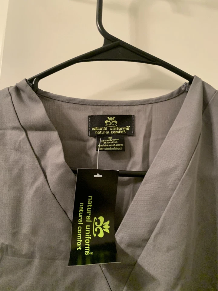 1pc Natural Uniforms Adult Scrub Top V-Neck Nurse Medical Size Medium Gray - Image 2 of 4