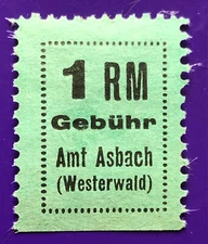 Amt Asbach Westerwald fee stamp 1 Reichsmark before 1945