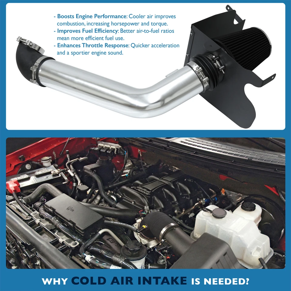 For 04-08 Ford F150 Mark LT Cold Air Intake Induction Chrome Piping Heat Shield - Image 4 of 4