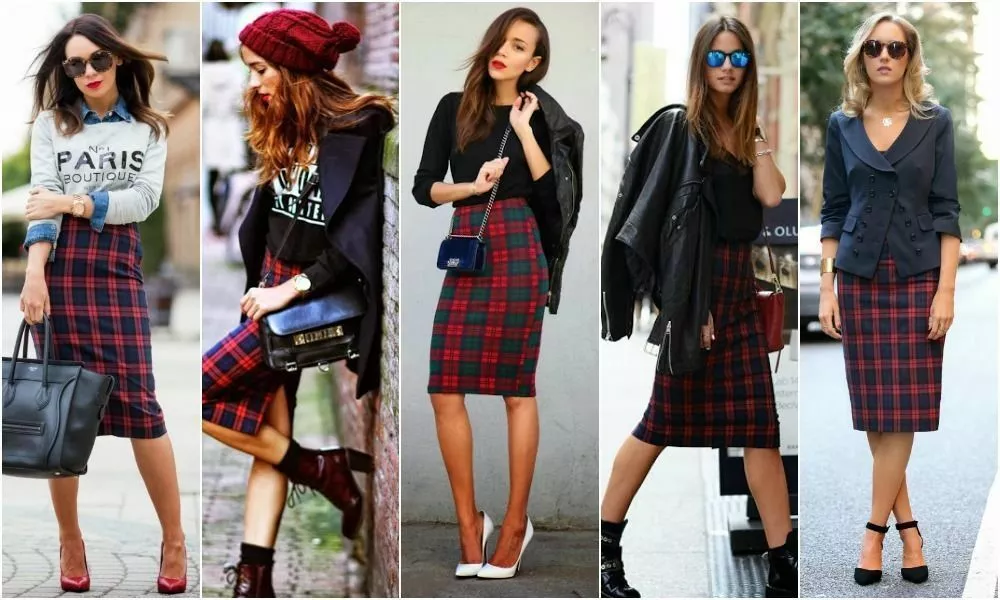 Zara red check pencil clearance skirt