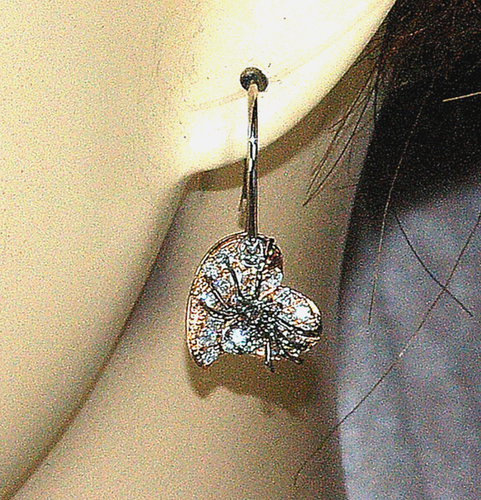 14K, HEART, SPIDER EARRINGS, ROSE & WHITE GOLD, DIAMOND, FUN UNIQUE - Picture 2 of 5