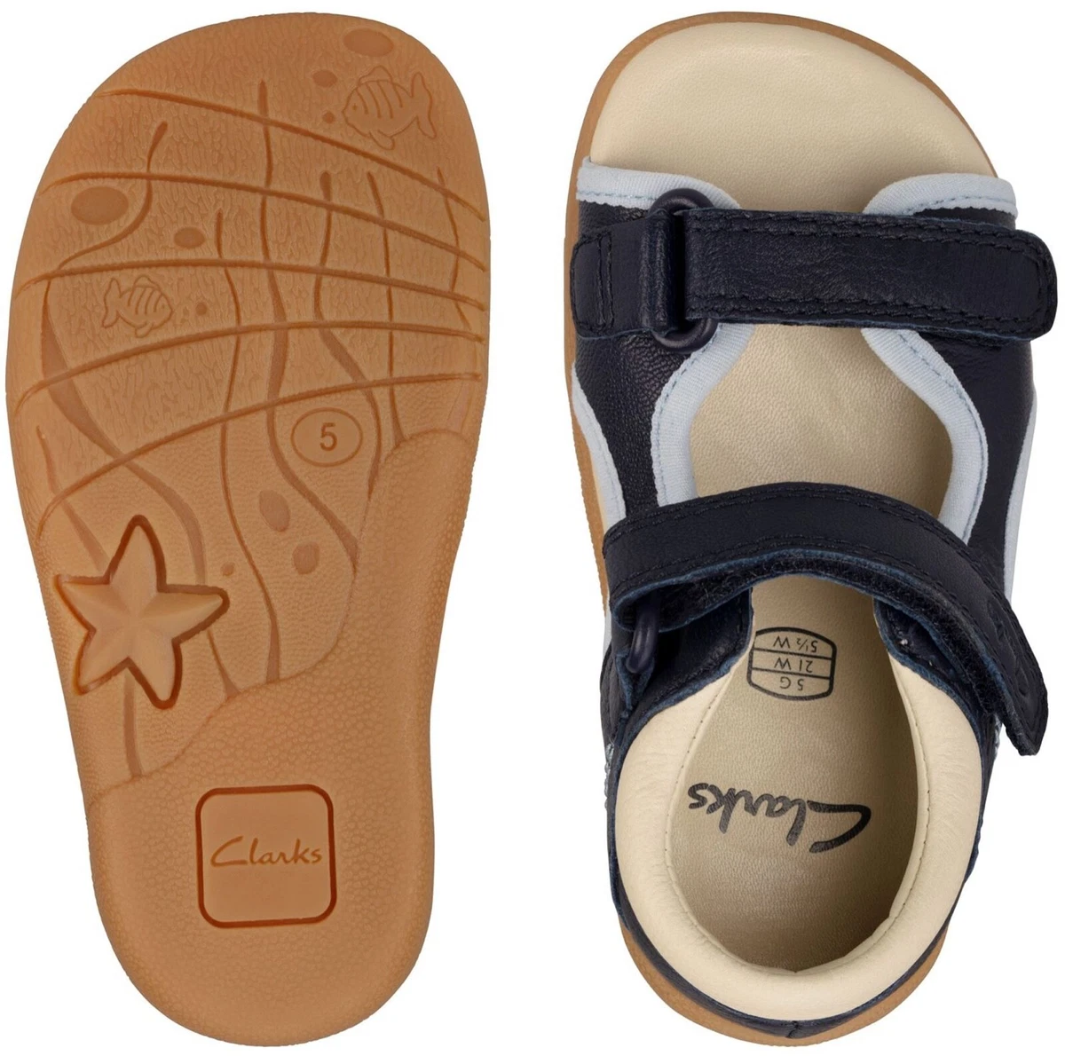 BNIB Clarks Toddler Boys ZORA SPIRIT Navy Leather Sandals F G Fitting