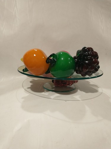 Vintage Murano Style Hard Glass Fruit 9 pcs Glass Art With Bowl 12.5" - Picture 9 of 13