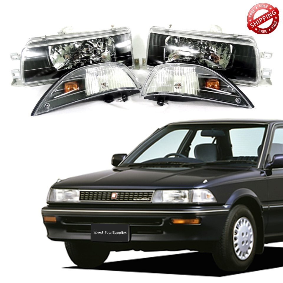 Fits 88-92 Toyota Corolla AE92 93 94 Black Headlights + Corner