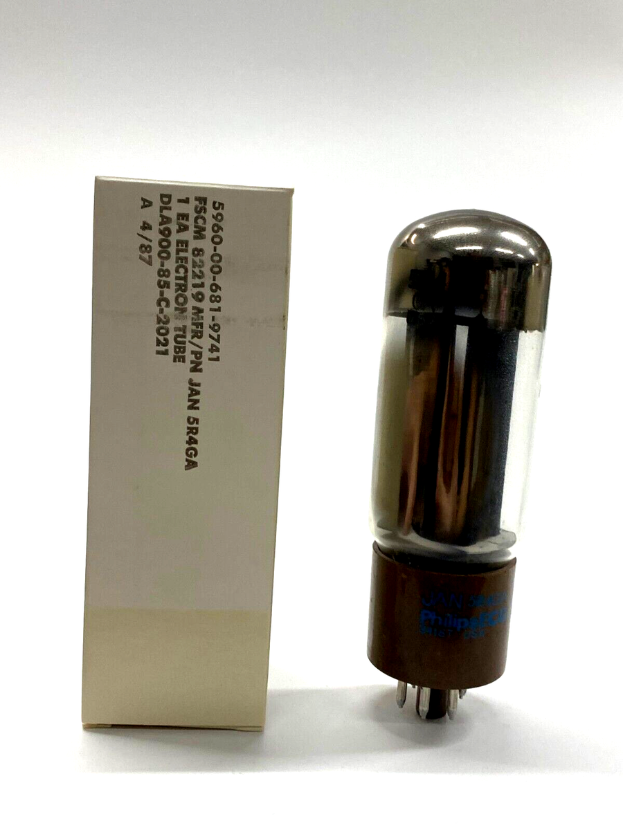 Valvola JAN 5R4GA Tubo NOS Philips ECG (USA) - Piastra Nera Triplo Getter, New Old Stock