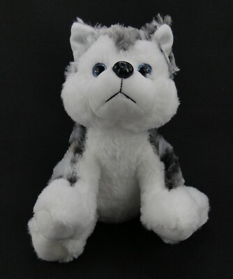 Light Up Gray Soft Plush Dog Toy 12  Blue Eyes NEW!