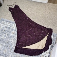 Vintage Scala Purple Beaded Silk Open Back Long Formal Gown Dress Train 4 Prom