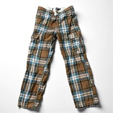 Mini Boden Brown Plaid Pants Drawstring Hipster Boho Y2k Cargo Unisex Youth 9y