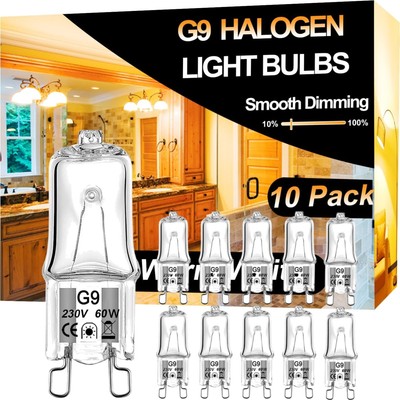G9 Halogenlampen, 60W, 10er Pack, dimmbar, warmweiß, langlebig, für Kronleuchter