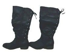 Kohl's Matilda Women's Knee High Lace-Up Side Zip Boots Black Round Toe 10M
