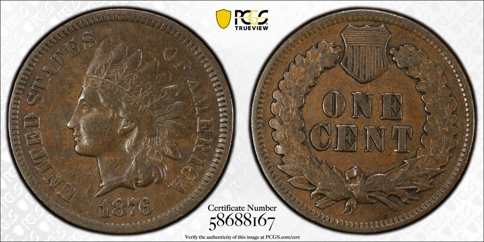 1876 Indian Head Cent Coin PCGS Gold VF35 Graded 2124 - Image 2 of 2