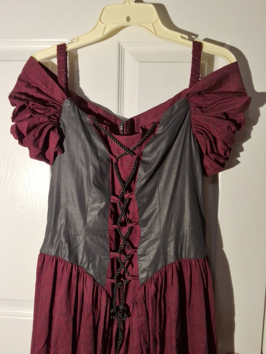 Bridgerton Steampunk Gothic Victorian Black/Burgundy Front Tie Dress Bust  32" M | eBay