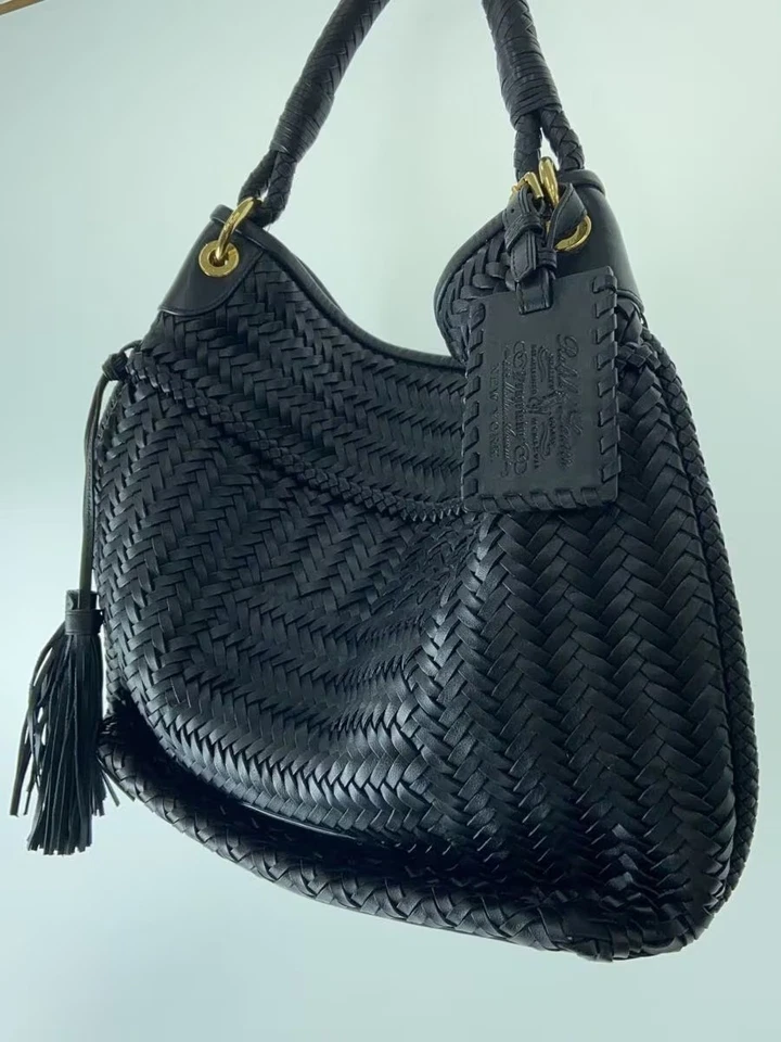 Bolso Hobo Ralph Lauren de Cuero Tejido Negro Dorado Borla Usado Foto 2 de 4