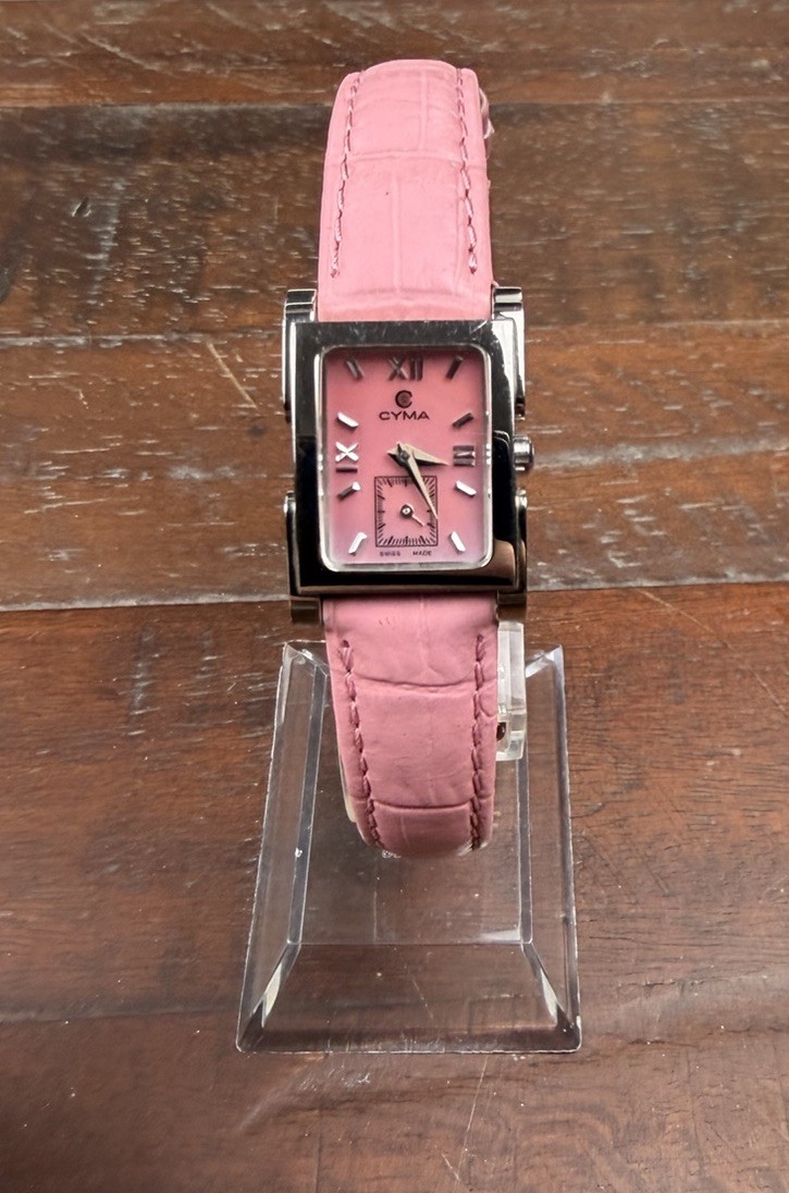 Womens Cyma Le Locle High End Swiss Watch 19mm Tank Pink 