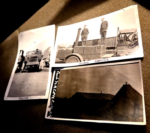 3 Original WW1 Photos w/ Liberty Truck, 2 IDed GIs, IDed bldg,"Camp M.?.Co.#4?