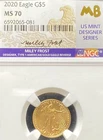 2020 $5 AMERICAN GOLD EAGLE 1/10 OZ NGC MS 70 MILEY FROST SIGNED
