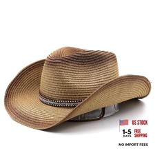 Clobeau Men  Women's Woven Straw Cowboy Hat Cowgirl Hat, Medium-Large Coffee