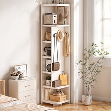 180cm Bedroom Corner Cabinet Display Shelving Storage Unit Open Shelf & Hooks UK