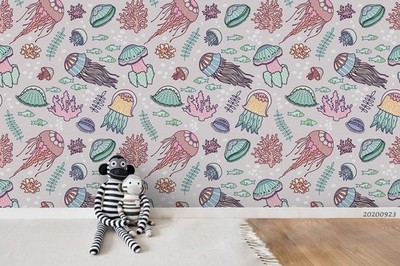3D Hand-drawn Ocean Life Pattern Wall Murals Wallpaper Murals Wall Sticker