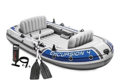  New! Excursion 4 Inflatable Boat: Includes Deluxe Boat Oars & High-Output Pump