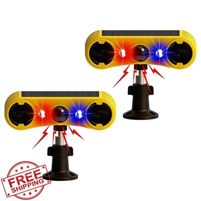 QXMH Solar Motion Alarm 2 Pack Dog Bark Gunshot Sound 129dB Red Blue Light