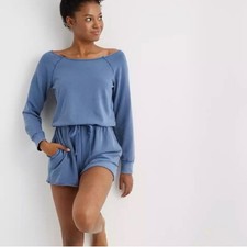 NWT Aerie Loungewear Sweatshirt Romper Cotton Blue Pocket Extra Small Athleisure