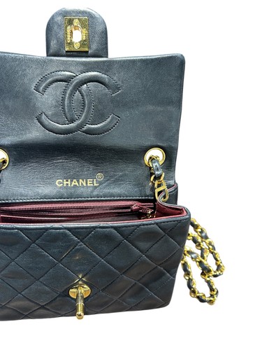 Chanel Chain Shoulder Mini Matelasse Lambskin Leather Black Shoulder Bag #TFB162 - Picture 11 of 12