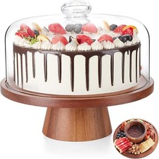 Wooden Cake Stand with Lid, Acacia Cake Stand with Glass Dome, 11-Inch Versatile