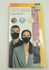 Skin360 Premium Reusable Cloth Face Masks 6 Variety Pack Size M-L Black Pink