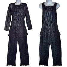 NWT Vintage 2 Piece Crochet Knit Jumpsuit & Jacket Set Size 10 Metallic Party