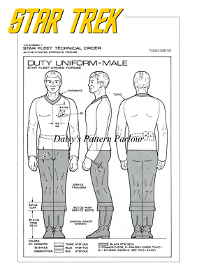 Star Trek Tos Uniform Sewing Pattern Officer Male Duty Engineering