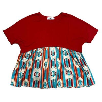 Crazy Train Red & Turquoise Tribal Print Oversized Boho WesternTop - Size M