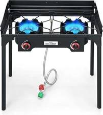 High Pressure Double Propane Burner with Windscreen Outdoor Camping Stove with 0