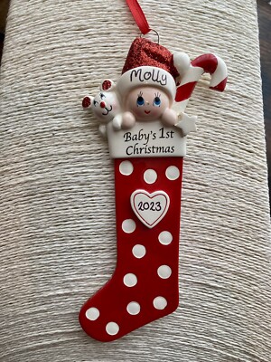 Personalisierte Baby erste Weihnachten extra lange Strumpfbaumdekoration