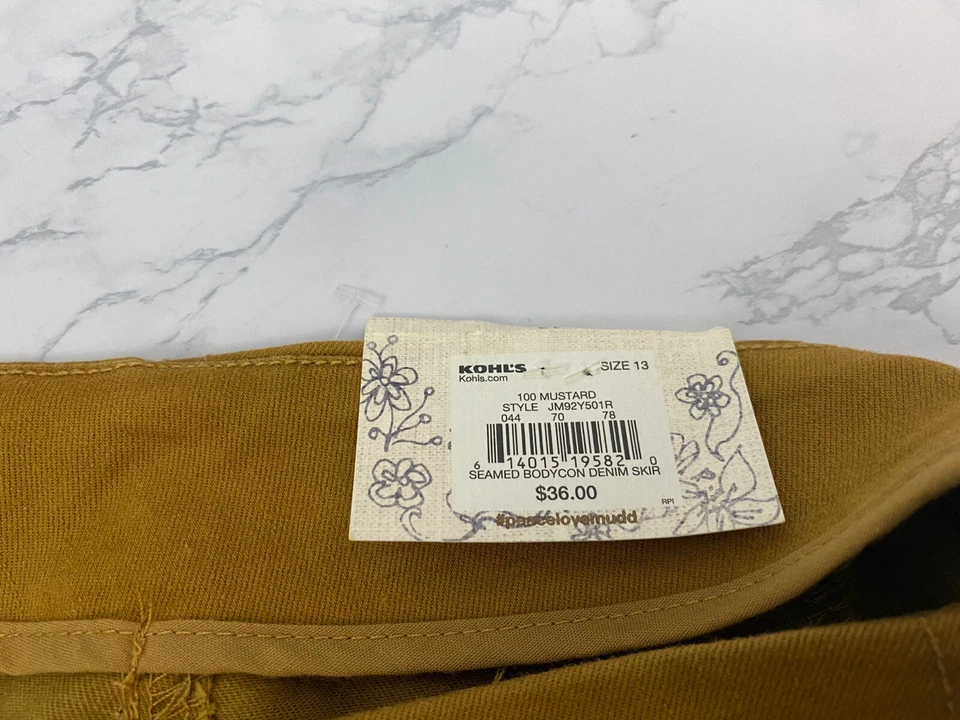 Falda elástica MUDD FLX para mujer junior 13 marrón amarillo mostaza cremallera nueva con etiquetas V Foto 4 de 4