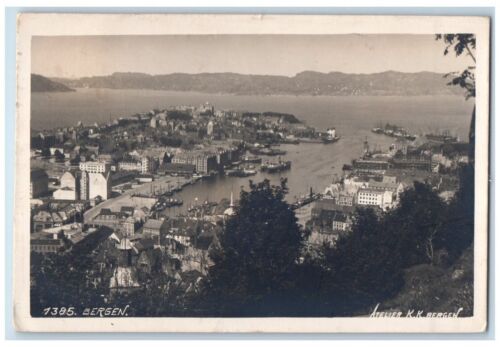 1927 Harbor View Steamships Bergen Norway RPPC Photo Posted Postcard - Afbeelding 1 van 2