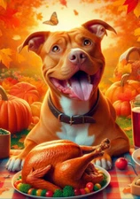 Pit Bull Terrier Red/White Thanksgiving Flag