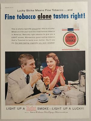 1957 Print Ad Lucky Strike Cigarettes Couple Drink Coffee & Smoke Luckies