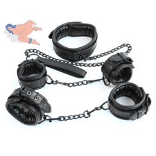 PU Leather Handcuffs Ankle Cuffs Neck Collar Binding Set Slaves Cosplay Game