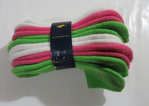 Polo Ralph Lauren Womens Low Cut Socks Pink Green and White 6 pack New - Picture 3 of 4