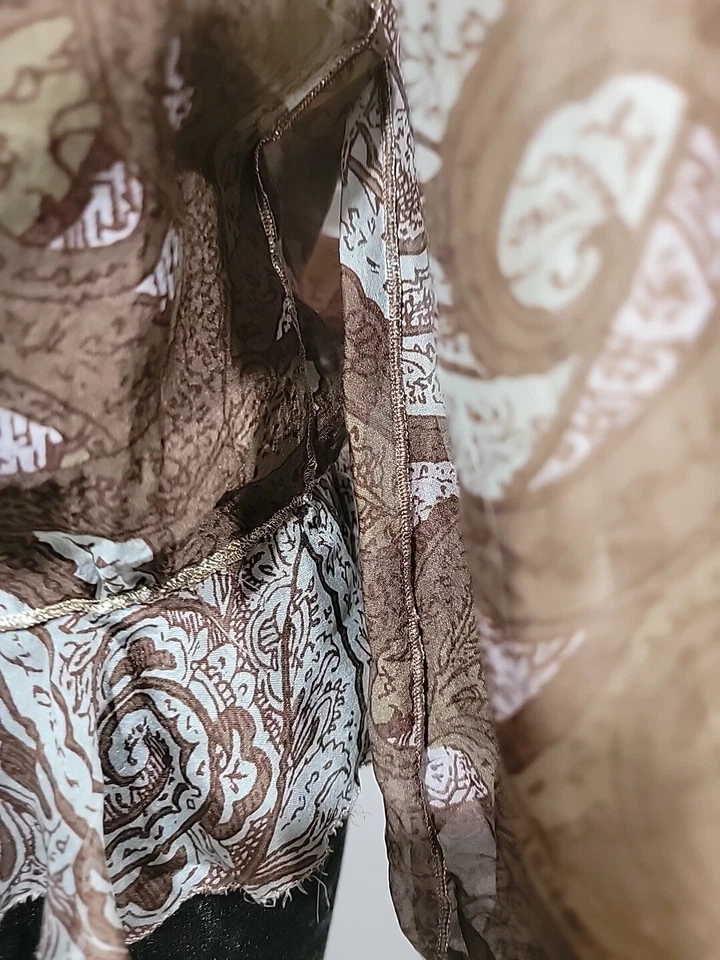 Rozae Nichols 100% шелк кристалл пейсли печать Sz M блузка коричневый синий без подкладки #3 - Изображение 3 из 4