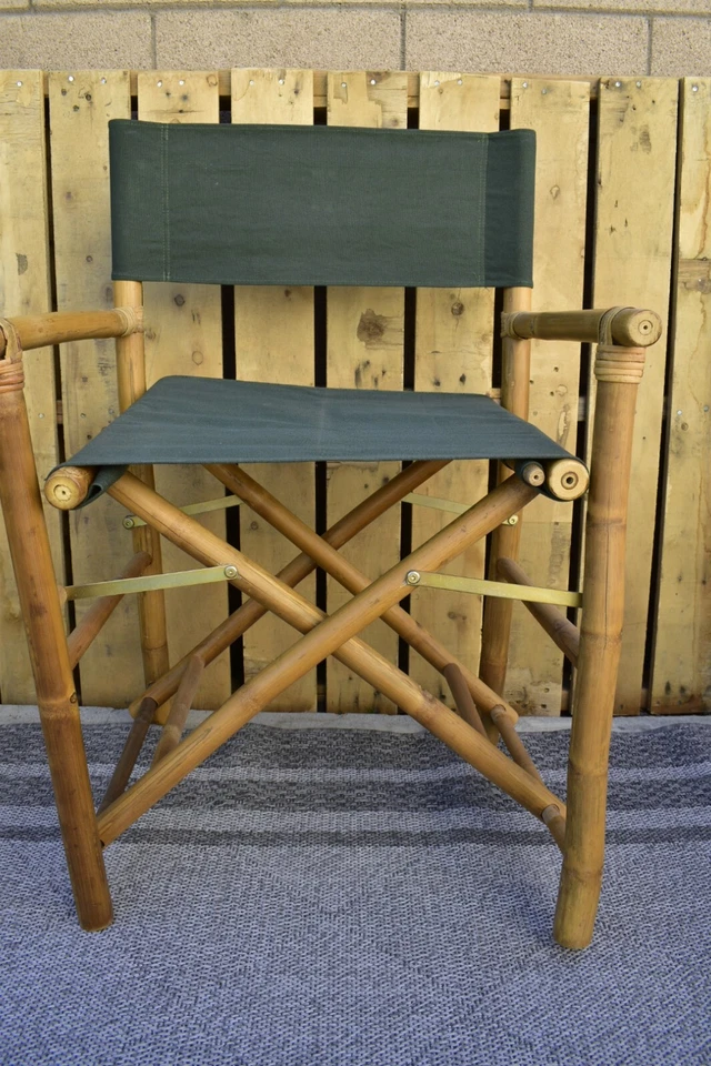 Vintage bamboo & green canvas outdoor furniture - Image 3 of 4